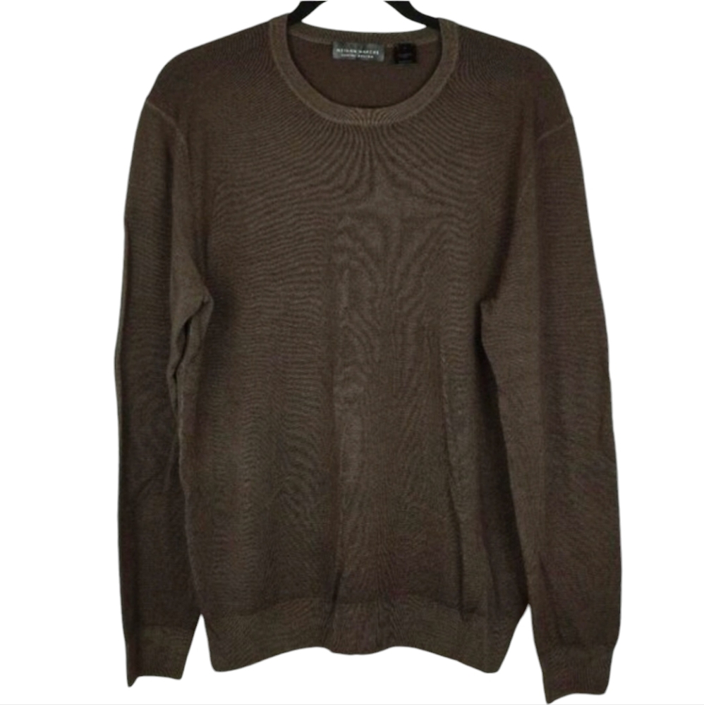 Neiman Marcus Lustre Merino Wool Brown Crew‎ Neck Pullover Sweater Size Medium